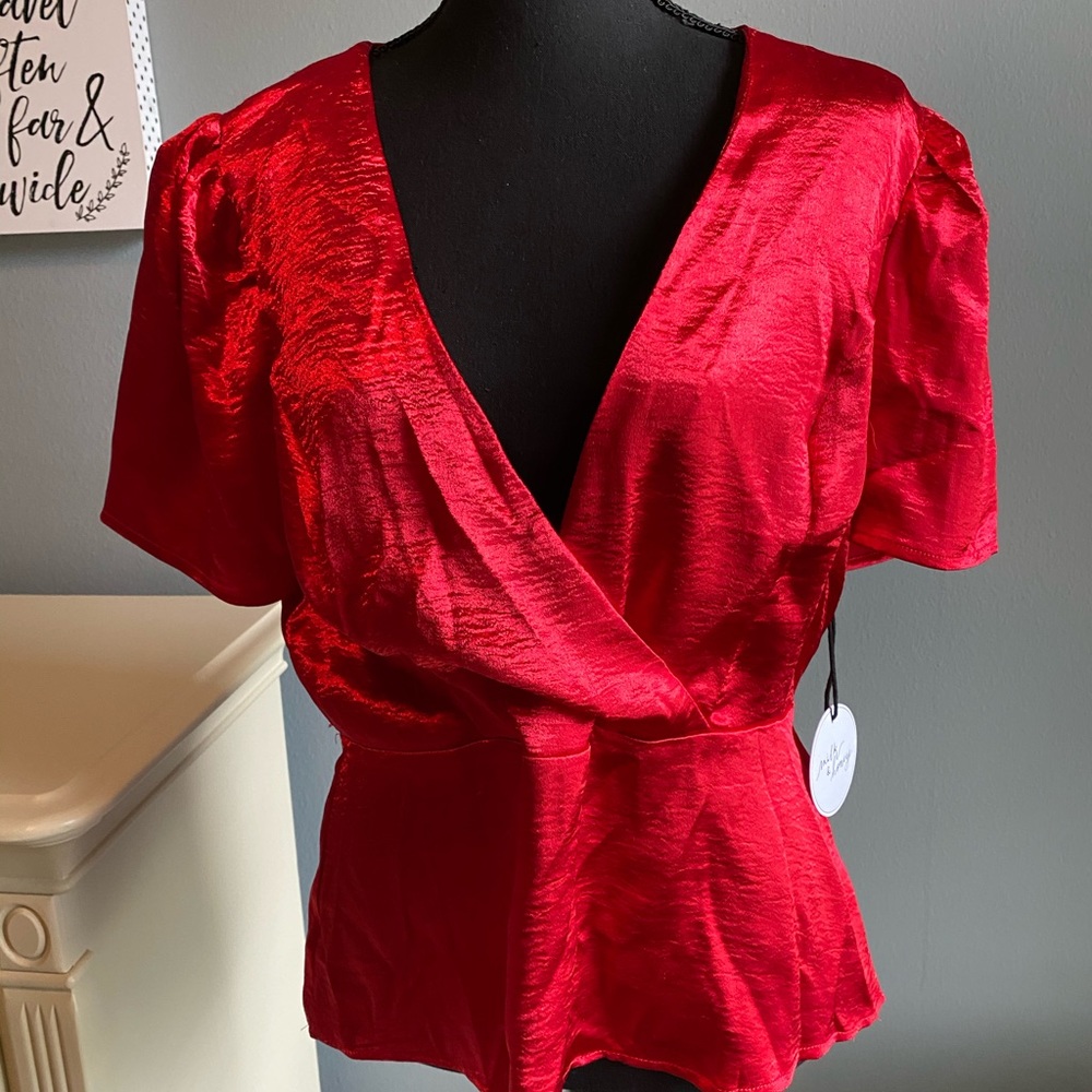 NWT Milk and Honey Red Peplum Blouse